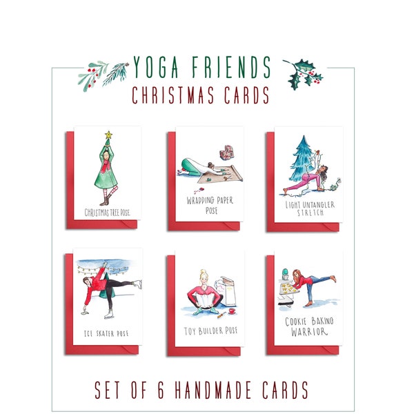 Yoga Themed Christmas Cards, Set of 6 Christmas Cards, Christmas Yoga Cards, Yoga Themed Holiday Cards, Funny Christmas Cards,