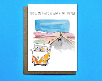 You're My Favorite Adventure Partner, Adventurer Anniversary Card, Travel Valentine, Love Card for him, Road Trip Husband Card