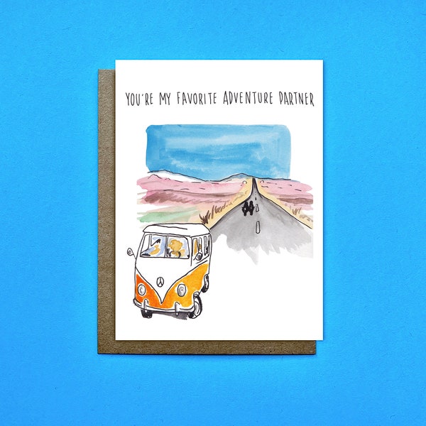 You're My Favorite Adventure Partner, Adventurer Anniversary Card, Travel Valentine, Love Card for him, Road Trip Husband Card