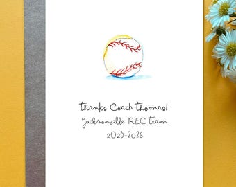 Thank You Card for Baseball Coach Watercolor Baseball Gift for Coach Customizable Gift Baseball Team Parent Gift Baseball Coach Retirement