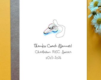 Thank You Card for Coach Whistle Basketball Coach Football Thank You Card Soccer Coach Customizable Gift Assistant Coach Retirement Card