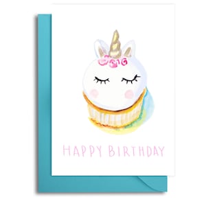Einhorn Geburtstagskarte, magische Einhorn Cupcake Karte, Geburtstagskarte für sie, Einhorn Thema Geburtstag, erste Geburtstagskarte, Enkelin Karte,