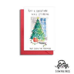 Cartão de Natal engraçado, nenhuma criatura estava se mexendo, nem mesmo o aspirador de pó robô, cartão de Natal para amigos