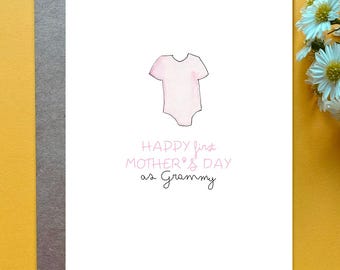 Custom First Mother's Day Card for Grandma 1st Mother's Day Card Blue Onesie Personalizable Mother's Day Gift for Grandma