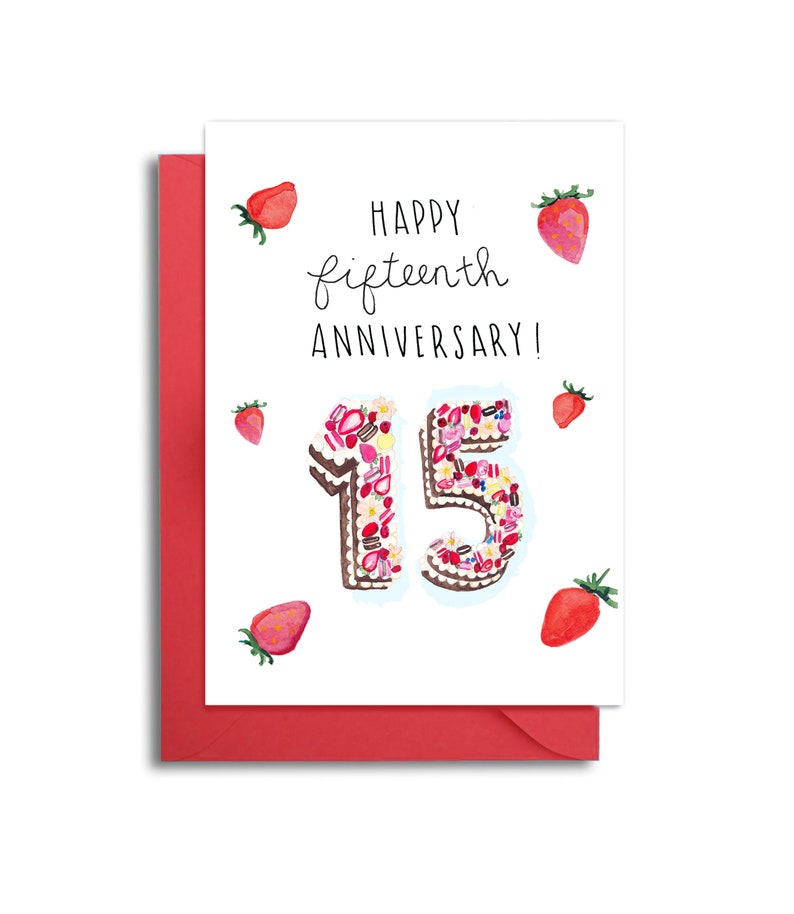 15th Wedding Anniversary Card Flower Cake 15th Anniversary Etsy