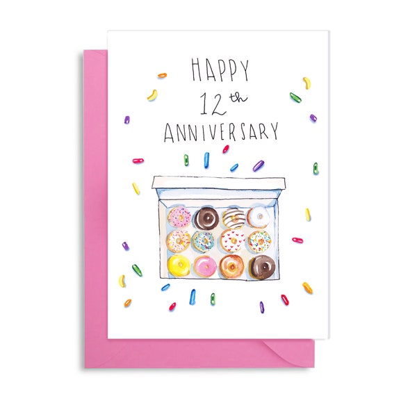 12th Wedding Anniversary Card, 13th  Anniversary Card, 12th Anniversary Card for Husband, Donut Themed Anniversary, 13th Anniversary Gift