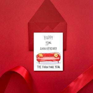 Tarjeta del 17º aniversario de bodas, Regalo de aniversario del año de los muebles, 17º aniversario del marido, 17º aniversario, Regalo de aniversario 17º año