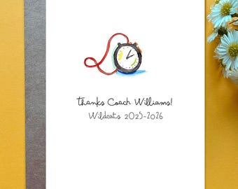 Thank You Card for Coach Stop Watch Gift Cross Country Coach Swim Team Thank You Card Track & Field Coach