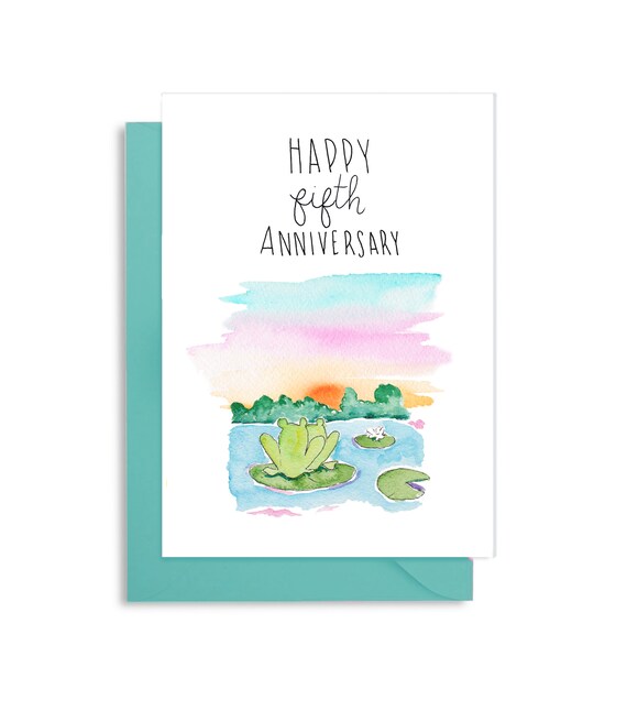 5th Wedding Anniversary Card, 5 Years Anniversary, Frog Themed  