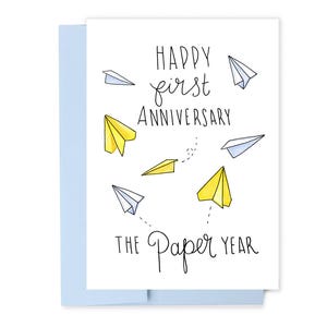 Tarjeta para el primer aniversario de bodas, aniversario de papel, aviones de papel para el primer aniversario de bodas, tarjeta para el primer aniversario del esposo, un año de casados