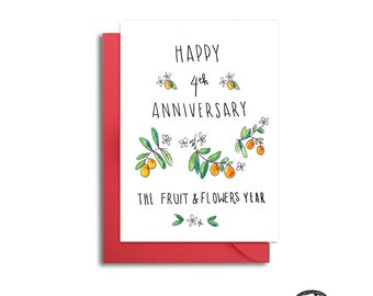 4th Wedding Anniversary Card, Fourth Anniversary, 4th Anniversary card for Husband, the fruit & flowers Anniversary, 4th Wedding Anniversary