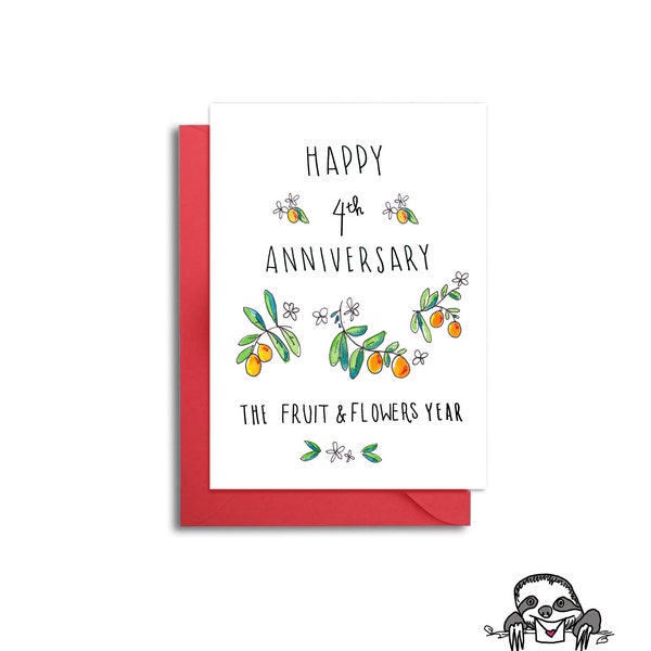 4th Wedding Anniversary Card, Fourth Anniversary, 4th Anniversary card for Husband, the fruit & flowers Anniversary, 4th Wedding Anniversary