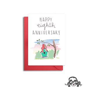 Tarjeta de octavo aniversario para esposa, tarjeta de octavo aniversario de bodas con cardenales, tarjeta de aniversario con pájaro cardenal, tarjeta con pájaro cardenal, pájaros del amor