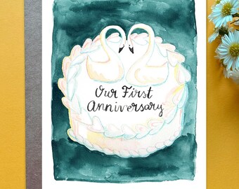 First Wedding Anniversary Card Swan Theme Gift 1st Anniversary  Husband Card Paper Gift Idea Traditional First Anniversary for Couple