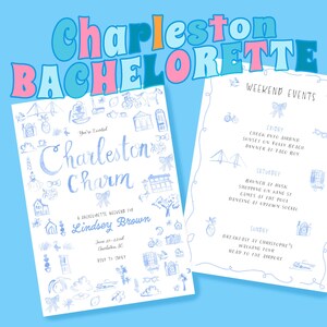 Charleston Toile Bachelorette Invitations Charleston Bachelorette Itinerary Invitation Bridal Shower Charleston Girls Weekend Itinerary