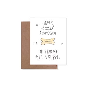 Tarjeta del segundo aniversario de bodas, el año en que obtuvimos un cachorro, celebrando nuestro aniversario como nuevos padres de perros, regalo de aniversario de bodas del segundo año