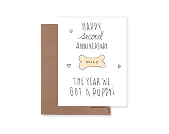 2nd Wedding Anniversary Card, The Year we got a Puppy, Celebrating our Anniversary as new dog parents, Second Year Wedding Anniversary Gift