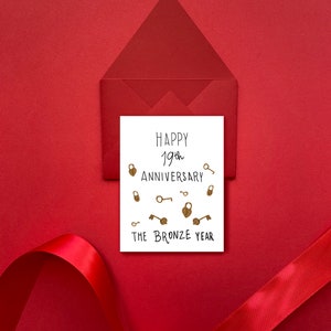 Tarjeta para el 19.º aniversario de bodas, regalo de aniversario de bronce, 19.º aniversario para el esposo, 19.º aniversario, aniversario de bodas de bronce