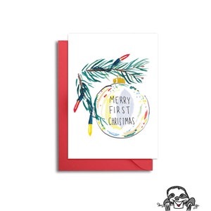 Feliz Primeiro Cartão de Natal, Cartão de Enfeite, Cartão de Enfeite de Natal, Primeiro Natal de Casado, Primeiro Natal do Bebê, Natal em Aquarela