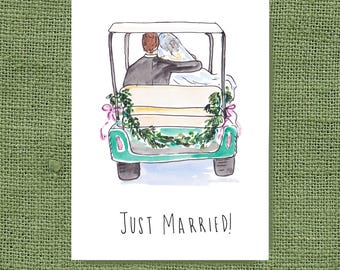 Tarjeta de boda con carrito de golf para recién casados, divertida tarjeta de boda, coche de escapada, divertido regalo de boda, carrito de golf, divertida tarjeta para golfistas de boda