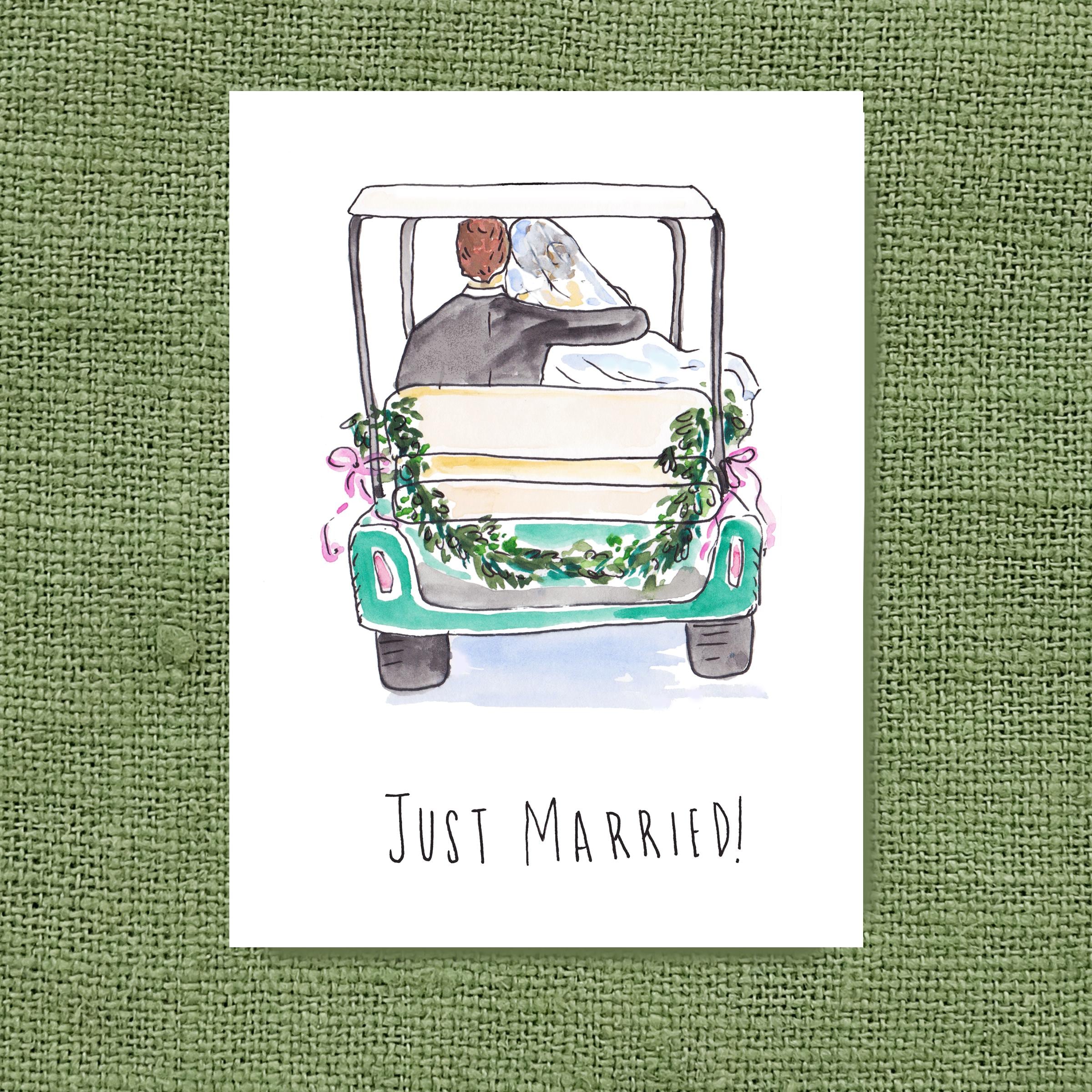Wedding Getaway Golf Cart Just Married Card Funny Wedding Card