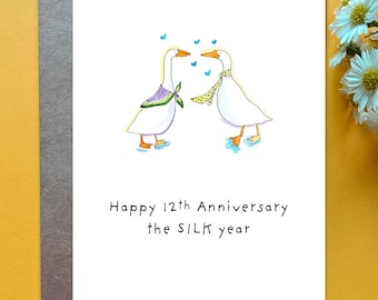 12th Wedding Anniversary Card Silk Year Anniversary Gift Husband 12th anniversary Traditional Gift Silk Silly Goose Couple
