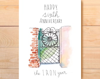6th Wedding Anniversary Card Iron Theme gift Anniversary 6th Year Anniversary Gift Anniversary Card for Wife Charleston Gate Iron Year gift