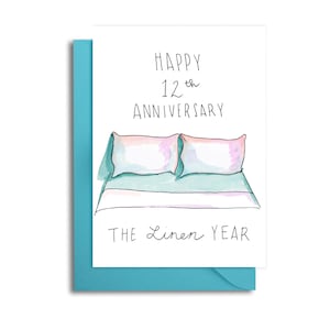 Tarjeta del 12.º aniversario de bodas, duodécimo aniversario, tarjeta del 12.º aniversario para el esposo, aniversario de lino, tarjeta del 12.º aniversario de bodas de lino