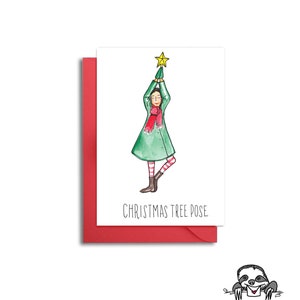 Yoga Themed Christmas Card Tree Pose Card Christmas Yoga Card Yoga Themed Holiday Card Yoga Teacher Gift Gym Buddy Card