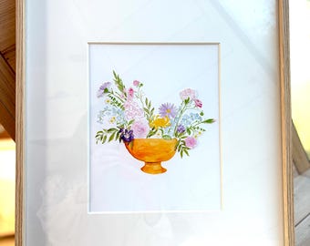Custom Birth Flower Painting Gift for Mom Watercolor Wall Art Birth Flower Bouquet Personalized Mother's Day Gift