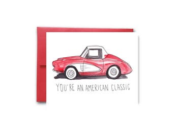 Red Corvette Card, You're an American Classic, Card for Him,  Corvette Birthday Card, Father's Day Card, Sports Car, Classic Car Card