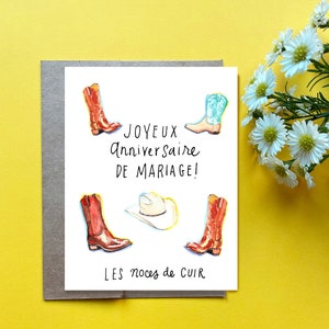 Cartão de 2º aniversário de casamento, L'Anniversaire de nos Deux Annees, Cadeau de Cuir, Les Noces de Cuir
