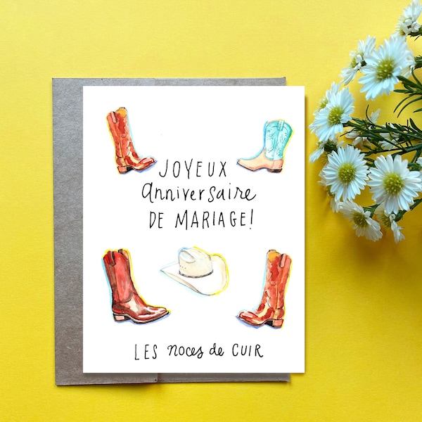 2nd Wedding Anniversary Card, L'Anniversaire de nos Deux Annees, Cadeau de Cuir, Les Noces de Cuir