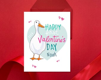 Baby's 1st Valentine's Day Card for Grandchild Valentine for Kids Baby Milestone Gift Watercolor Animal Art