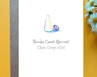 Thank You Card for Cheer Coach Watercolor Cheerleading Gift for Coach Customizable Gift for Cheer and Dance Teacher Cheer Camp Coach Gift