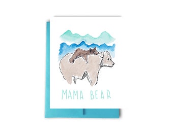 Mama Bear Card, Mother's Day Card, Mama Bear Baby Bear, Card for Mom, Mom Birthday Card, Watercolor Mother's Day Card