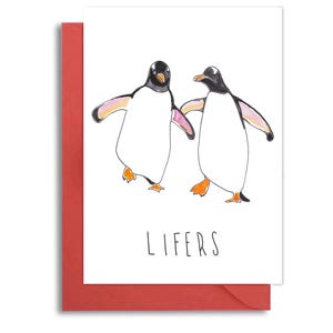 Biglietto Penguin Lifers, biglietto acquerello per lei, biglietto anniversario pinguino per lui, biglietto anniversario animale, biglietto compleanno marito