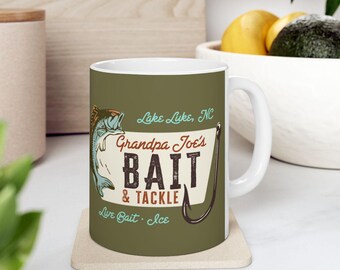 Custom Fishing Mug for Grandpa Father's Day Gift for Dad Angler Fishing Grandpa's Bait & Tackle Sign Personalized Fishing Coffee Cup for Him