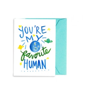 Você é meu cartão humano favorito, cartão aquarela, cartão de amor, cartão de melhor amigo, cartão escrito à mão, cartão de aniversário humano favorito