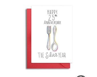 Carte 25e anniversaire de mariage pour femme 25 ans d'anniversaire Carte d'anniversaire sur le thème de l'argent pour mari Carte 25e anniversaire pour parents