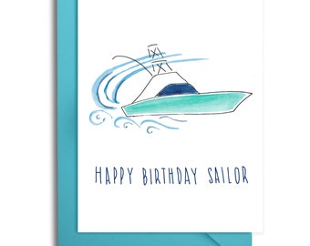 Sport Fisher Boat Birthday Card, Fishing Birthday Card, Birthday Card for Him, Husband Birthday Card, Boyfriend Birthday, Dad Birthday Card