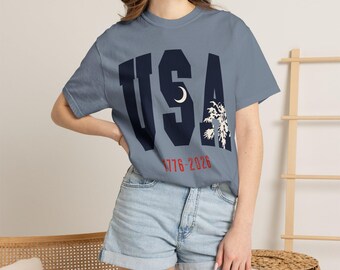 America 250 Years T-shirt South Carolina 4th of July Tshirt SC Palmetto Flag Shirt with USA Collegiate Letters USA 1776-2026