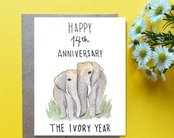 14th Wedding Anniversary Card, Ivory Year Anniversary Gift, Husband 14th anniversary, 14 Years Anniversary, Wedding Anniversary Elephants