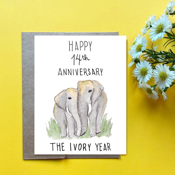 14th Wedding Anniversary Card, Ivory Year Anniversary Gift, Husband 14th anniversary, 14 Years Anniversary, Wedding Anniversary Elephants