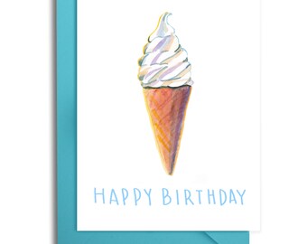 Ice Cream Cone Birthday Card, Birthday Card, Card for Ice Cream Lover, Soft Serve Cone, Card for Her, Card for Him, Ice cream Birthday Party