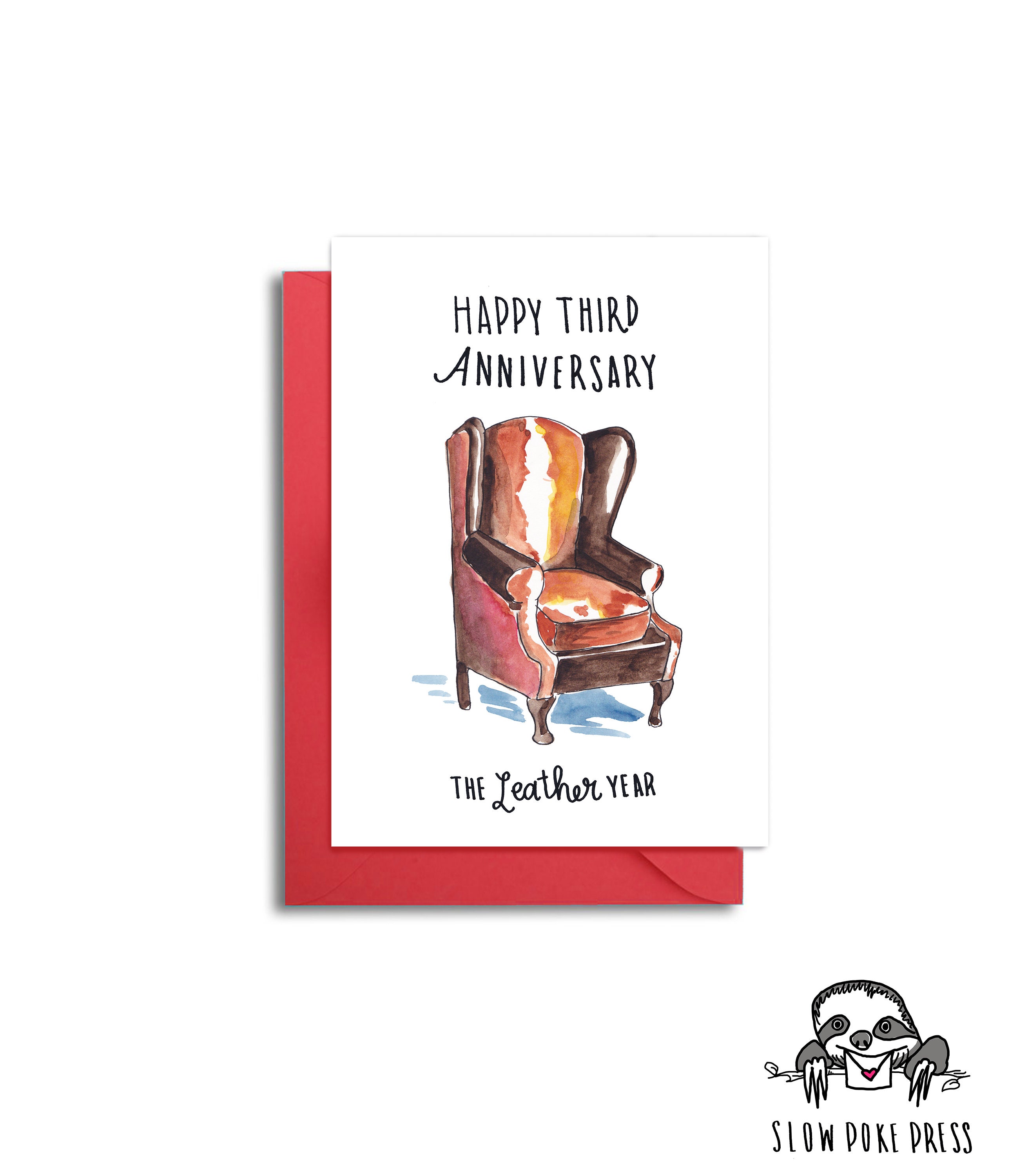 Third Wedding Anniversary Card, Three Years Anniversary, Leather Anni…