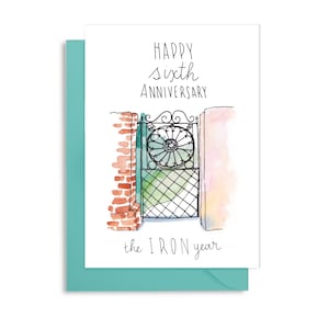 Tarjeta del sexto aniversario de bodas, aniversario con temática de hierro, sexto aniversario, tarjeta de aniversario para esposa, Puerta de hierro de Charleston, regalo del año del hierro