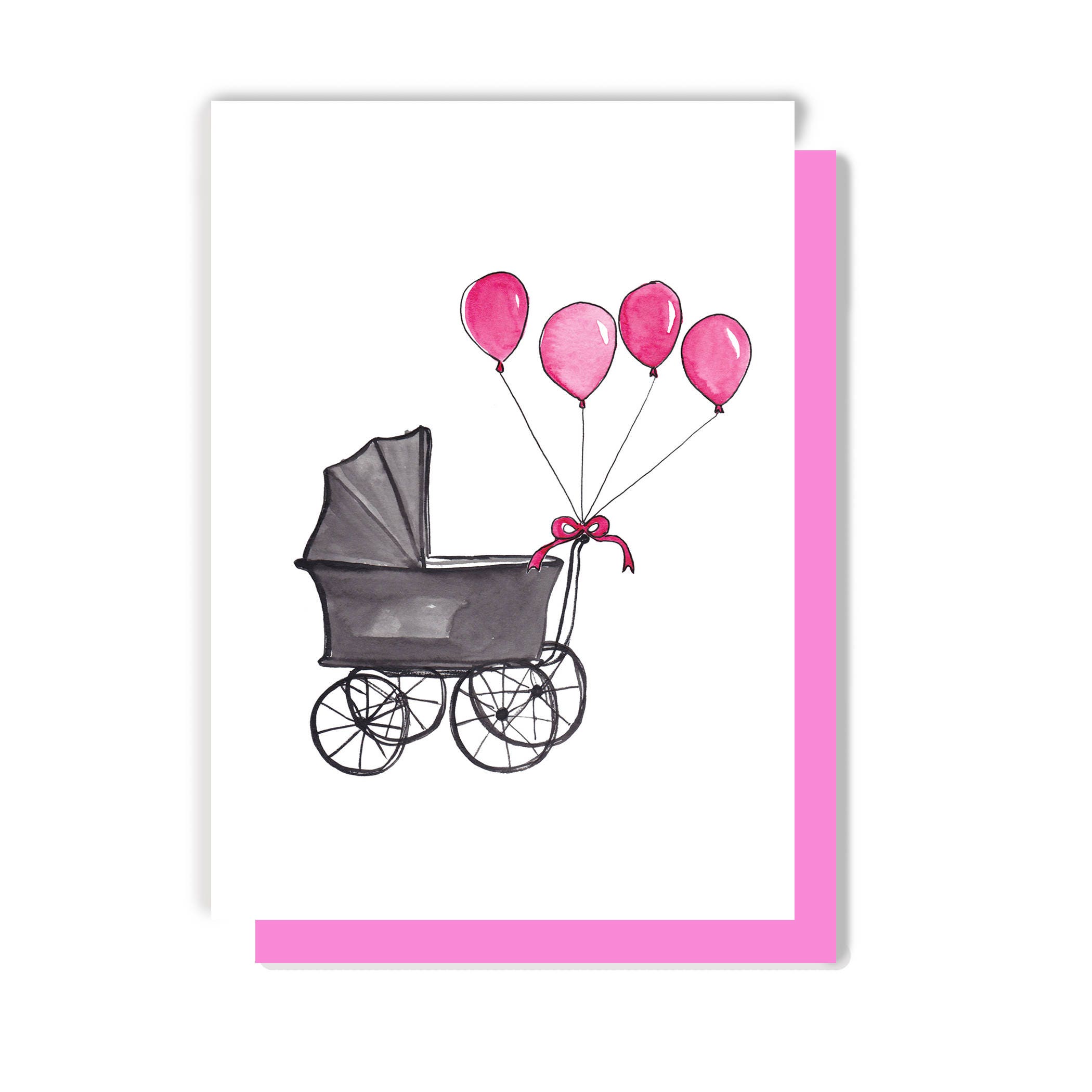 Personalised Congratulations New Baby Girl Card Pram – Blossom