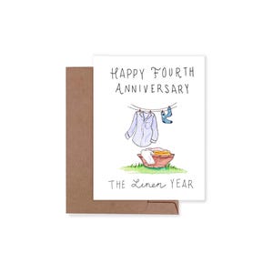 Tarjeta del 4.º aniversario de bodas, cuarto aniversario, tarjeta del 4.º aniversario para el esposo, aniversario de lino, lino del 4.º aniversario de bodas