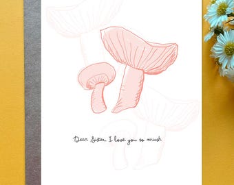 Funny Card for Sister Minimal Gift I love you so Mush Mushroom Card
